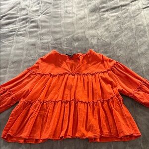 Marc New York Orange Ruffled Blouse